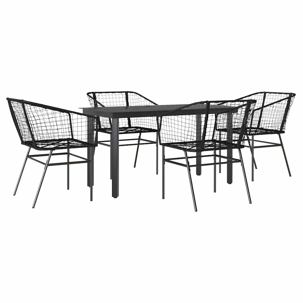 5 dele spisebordssæt til haven polyrattan glas sort