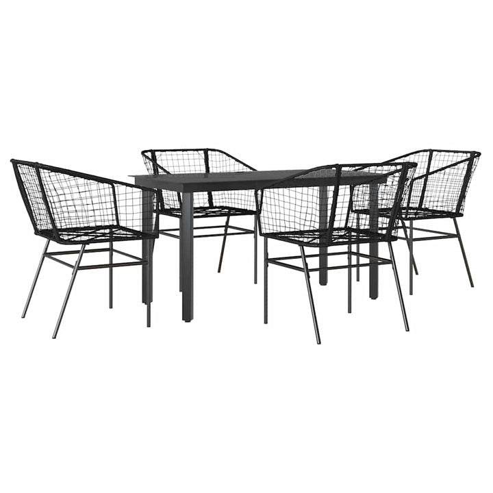 5 dele spisebordssæt til haven polyrattan glas sort