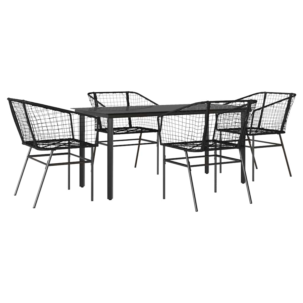5 dele spisebordssæt til haven polyrattan glas sort