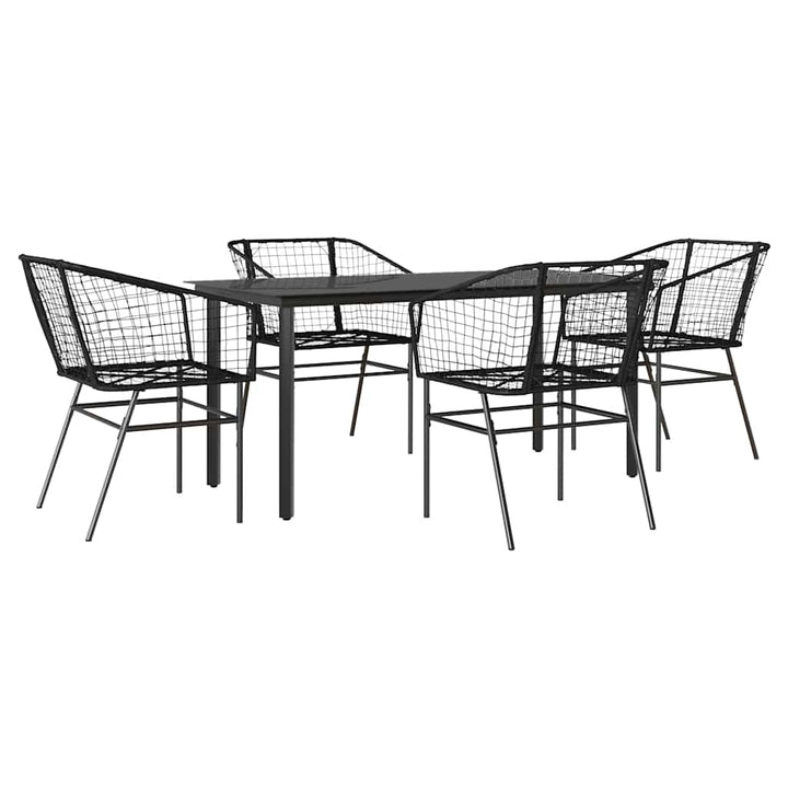5 dele spisebordssæt til haven polyrattan glas sort