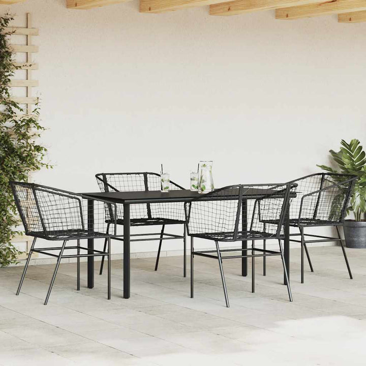 5 dele spisebordssæt til haven polyrattan glas sort
