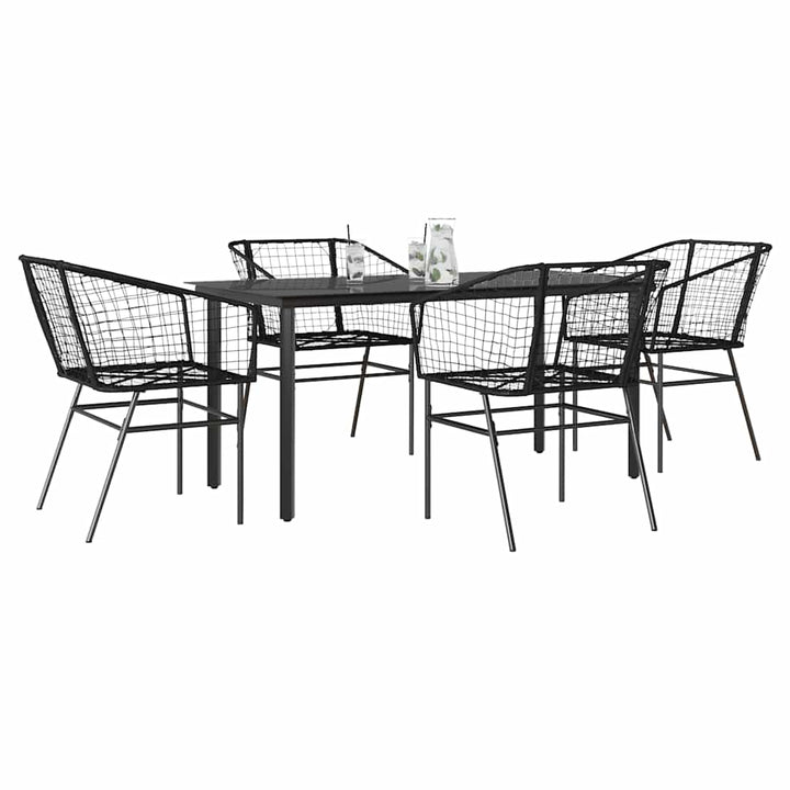 5 dele spisebordssæt til haven polyrattan glas sort