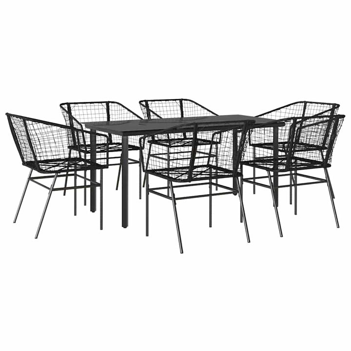 7 dele spisebordssæt til haven polyrattan glas sort