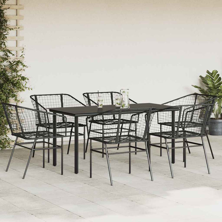 7 dele spisebordssæt til haven polyrattan glas sort