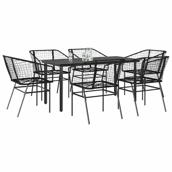 7 dele spisebordssæt til haven polyrattan glas sort