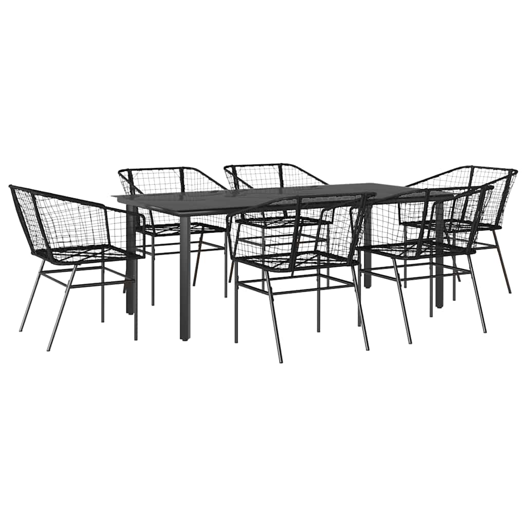 7 dele spisebordssæt til haven polyrattan glas sort