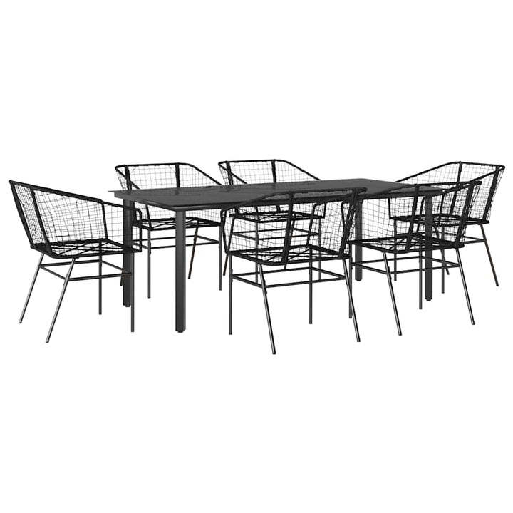 7 dele spisebordssæt til haven polyrattan glas sort
