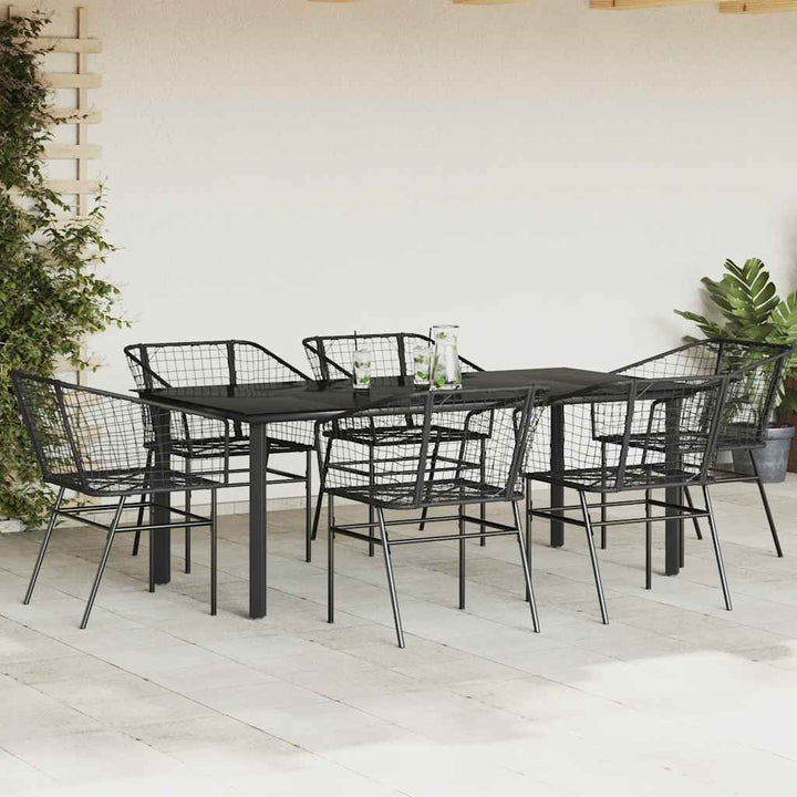 7 dele spisebordssæt til haven polyrattan glas sort