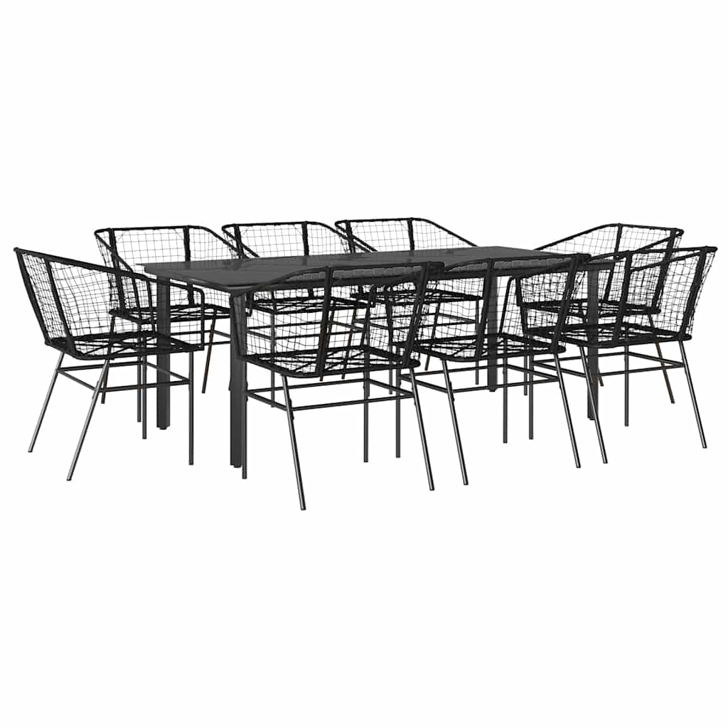 9 dele spisebordssæt til haven polyrattan glas sort