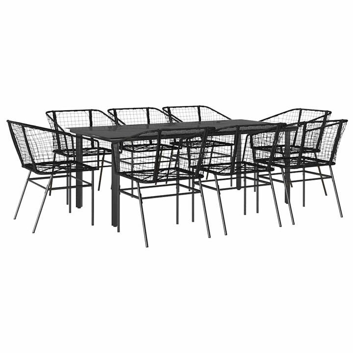 9 dele spisebordssæt til haven polyrattan glas sort