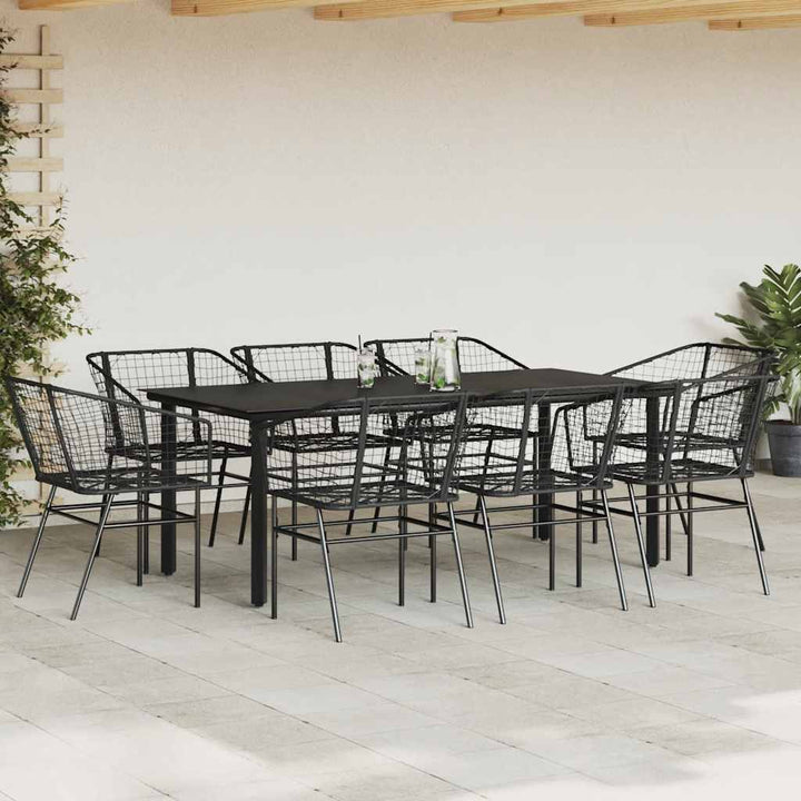 9 dele spisebordssæt til haven polyrattan glas sort