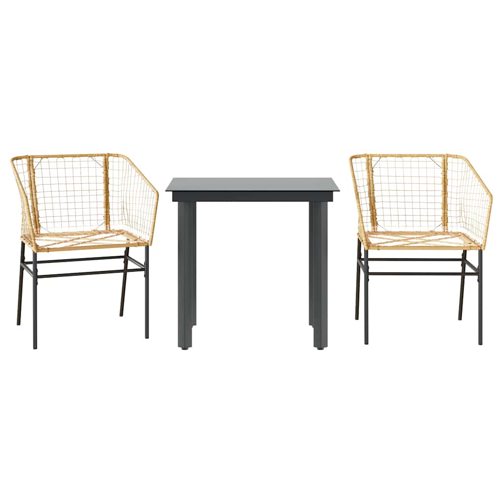 3 dele spisebordssæt til haven polyrattan glas brun
