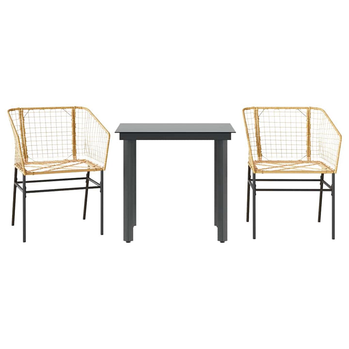 3 dele spisebordssæt til haven polyrattan glas brun