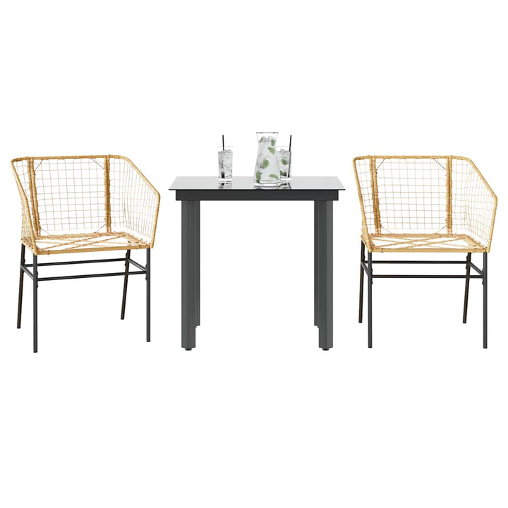 3 dele spisebordssæt til haven polyrattan glas brun