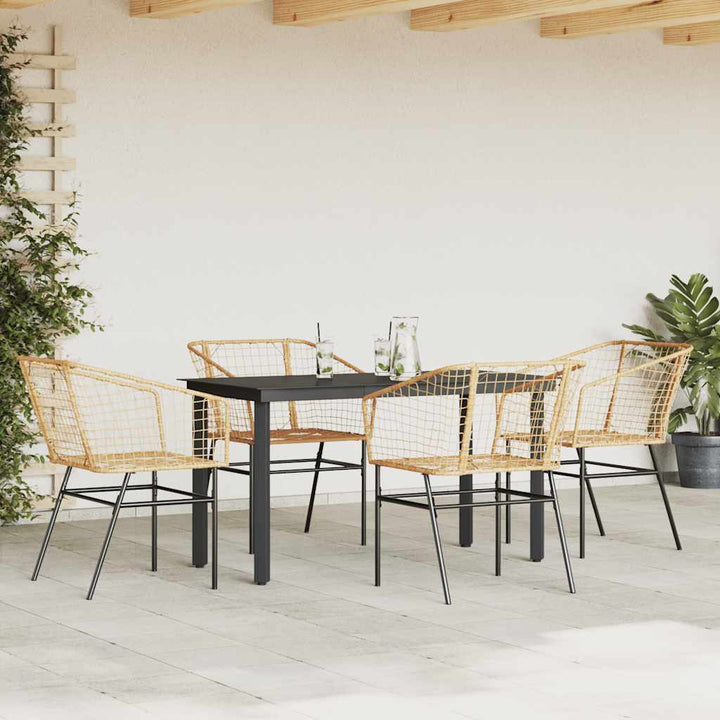 5 dele spisebordssæt til haven polyrattan glas brun
