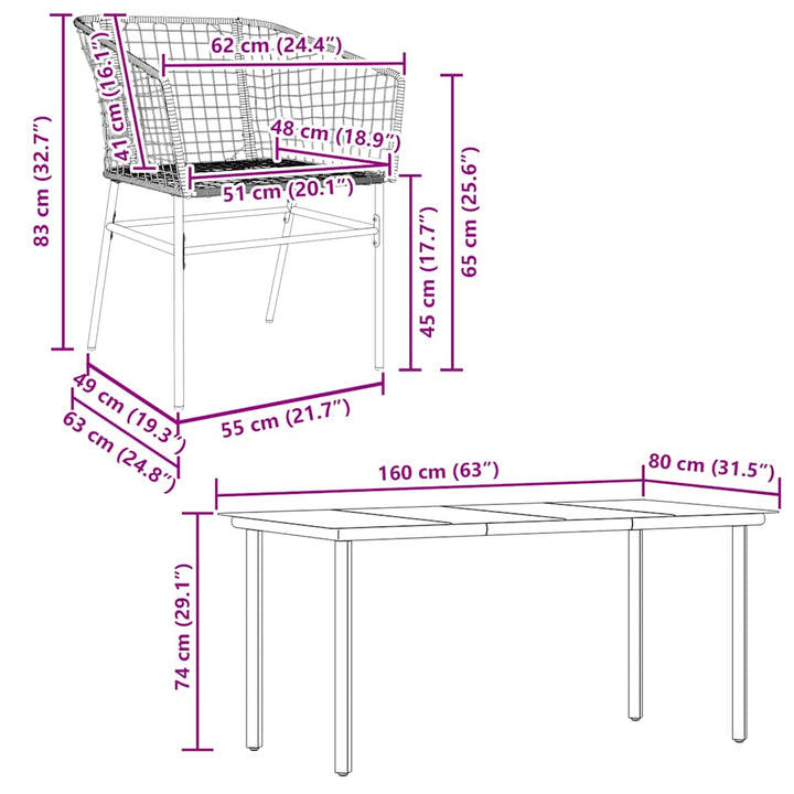 5 dele spisebordssæt til haven polyrattan glas brun