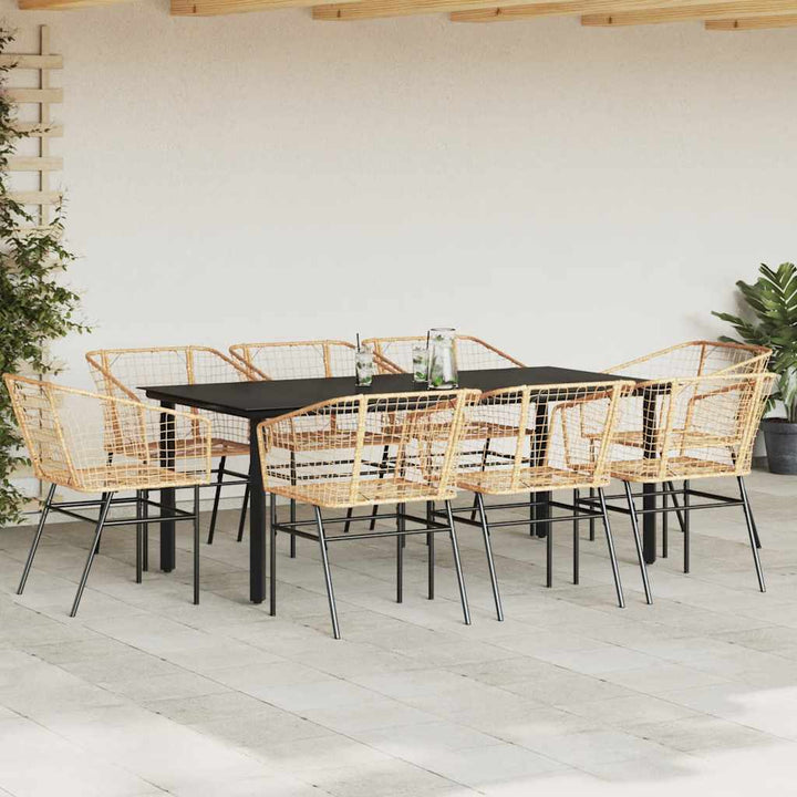 9 dele spisebordssæt til haven polyrattan glas brun