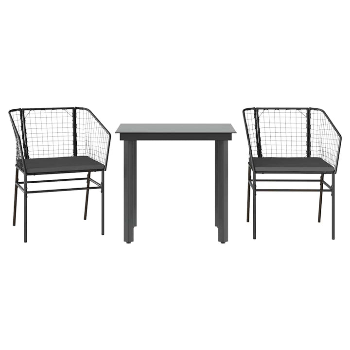 3 dele spisebordssæt til haven m. hynder polyrattan glas sort