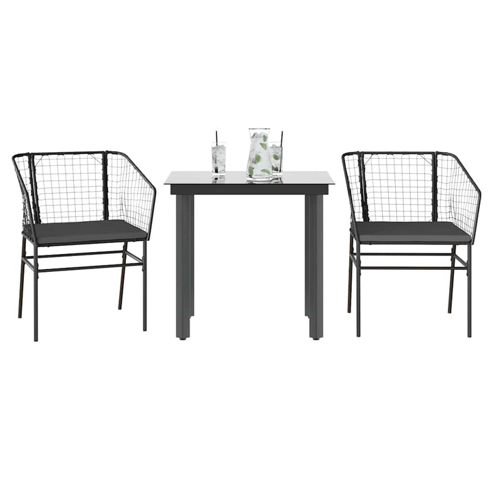 3 dele spisebordssæt til haven m. hynder polyrattan glas sort