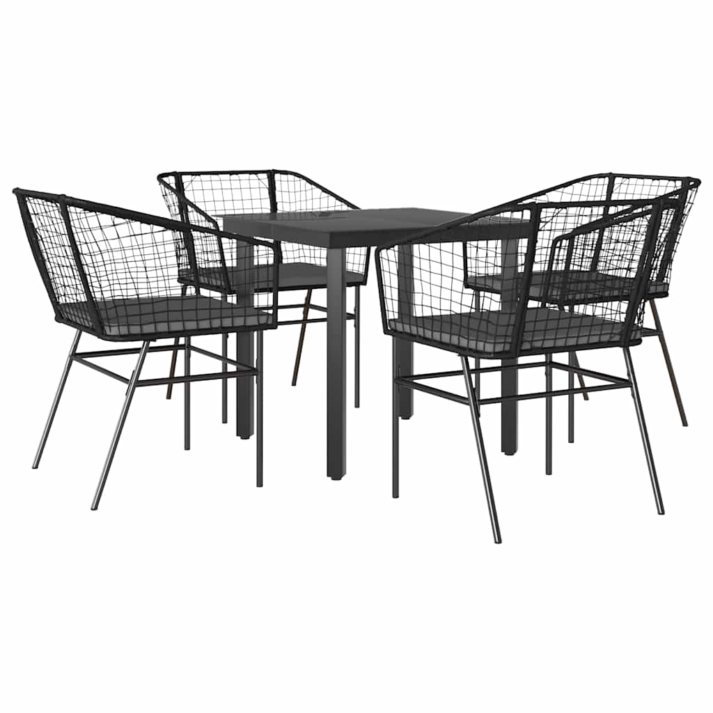 5 dele spisebordssæt til haven m. hynder polyrattan glas sort