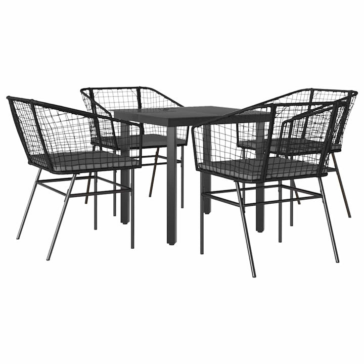 5 dele spisebordssæt til haven m. hynder polyrattan glas sort