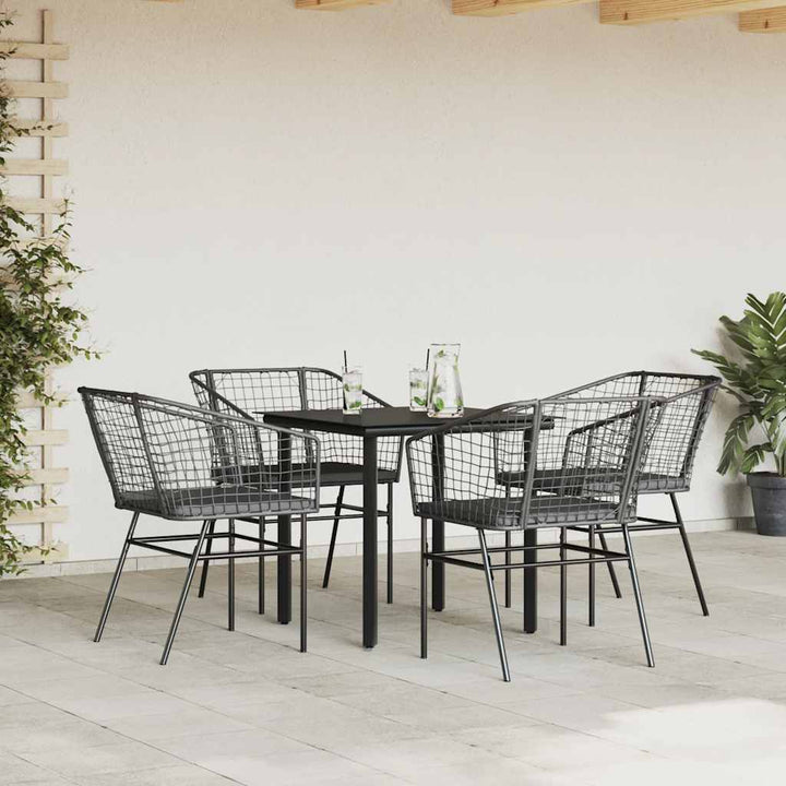 5 dele spisebordssæt til haven m. hynder polyrattan glas sort