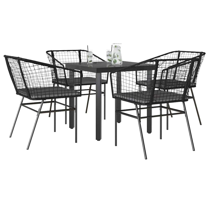 5 dele spisebordssæt til haven m. hynder polyrattan glas sort