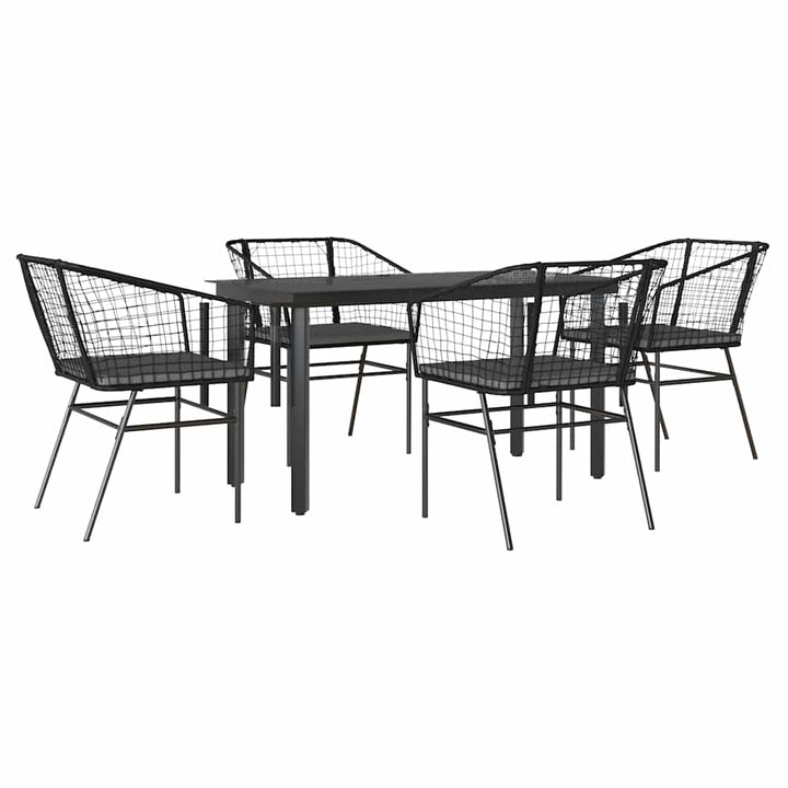 5 dele spisebordssæt til haven m. hynder polyrattan glas sort