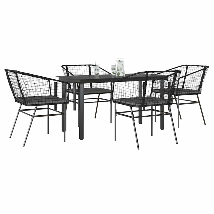 5 dele spisebordssæt til haven m. hynder polyrattan glas sort