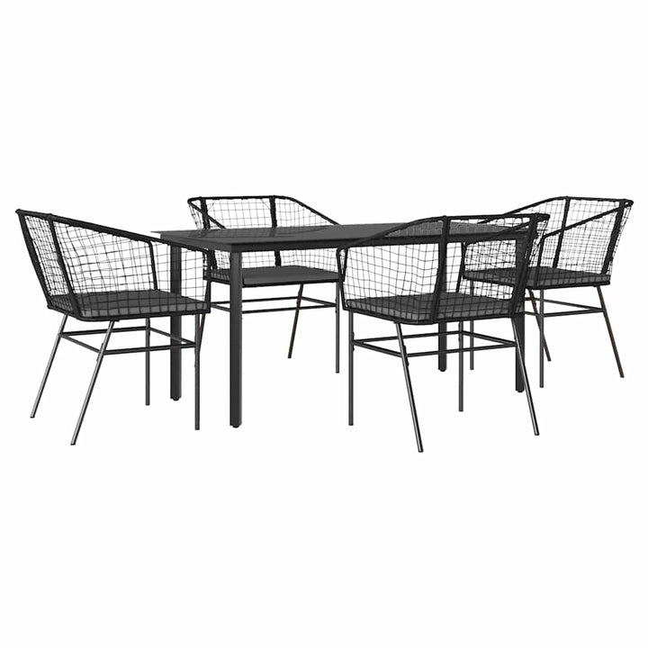 5 dele spisebordssæt til haven m. hynder polyrattan glas sort