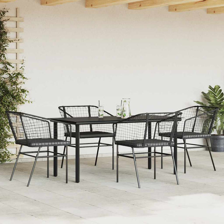 5 dele spisebordssæt til haven m. hynder polyrattan glas sort