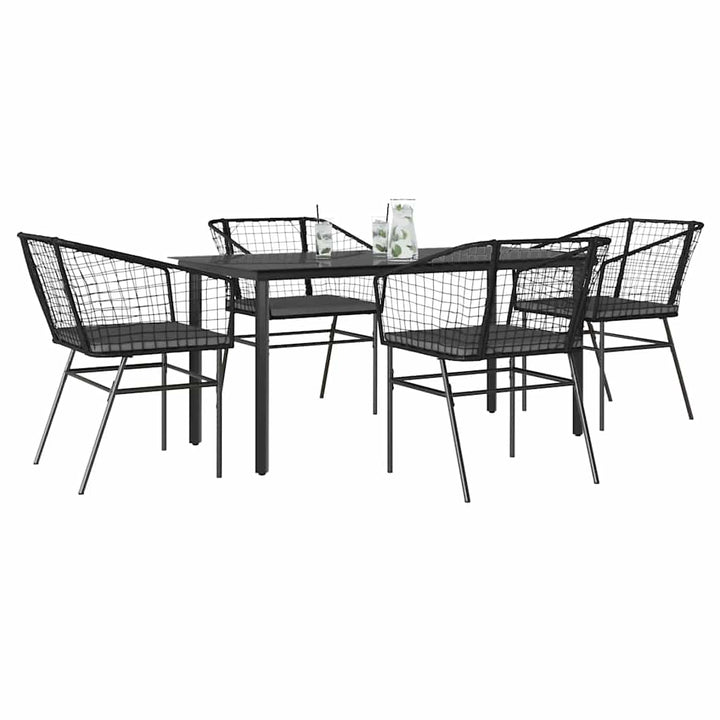 5 dele spisebordssæt til haven m. hynder polyrattan glas sort