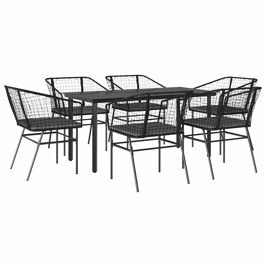 7 dele spisebordssæt til haven m. hynder polyrattan glas sort