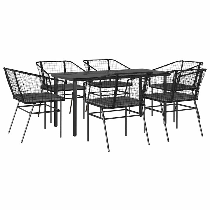 7 dele spisebordssæt til haven m. hynder polyrattan glas sort