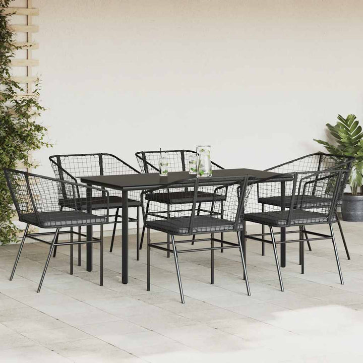 7 dele spisebordssæt til haven m. hynder polyrattan glas sort