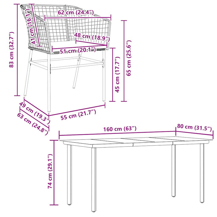 7 dele spisebordssæt til haven m. hynder polyrattan glas sort