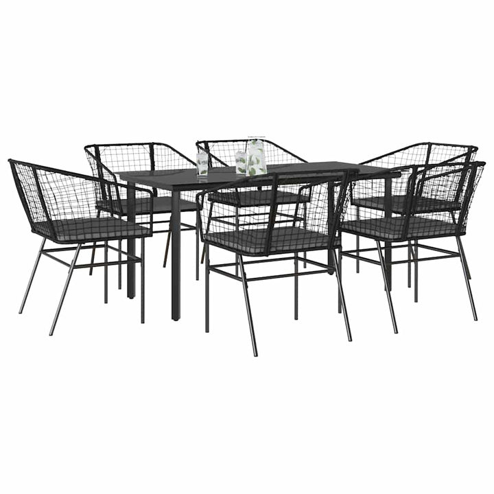 7 dele spisebordssæt til haven m. hynder polyrattan glas sort