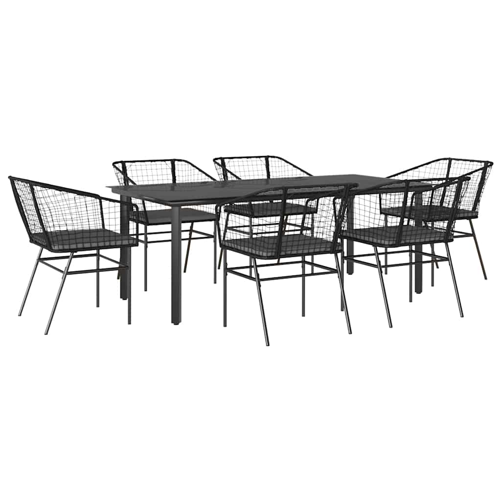 7 dele spisebordssæt til haven m. hynder polyrattan glas sort