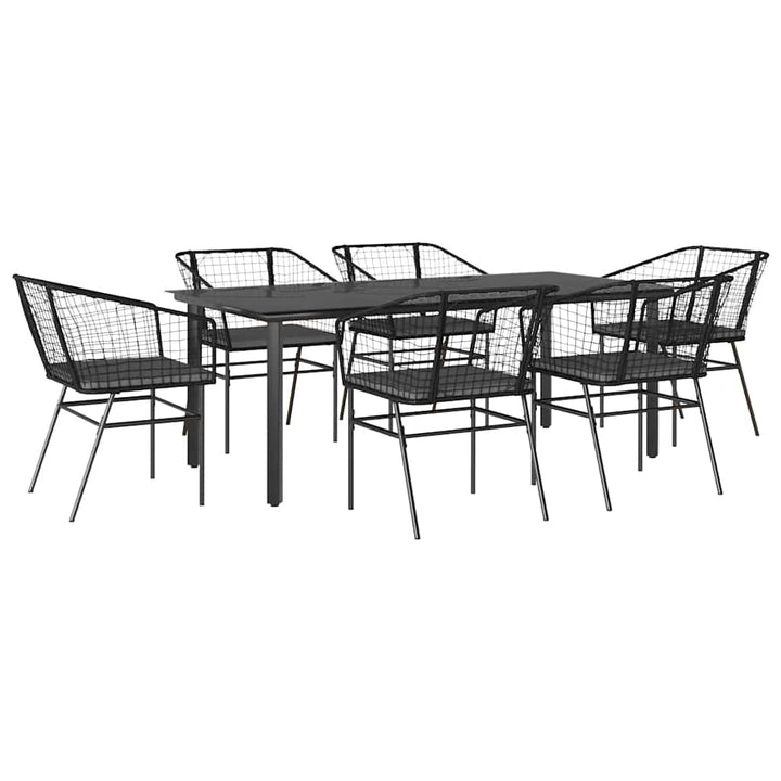 7 dele spisebordssæt til haven m. hynder polyrattan glas sort