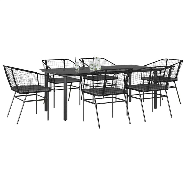 7 dele spisebordssæt til haven m. hynder polyrattan glas sort