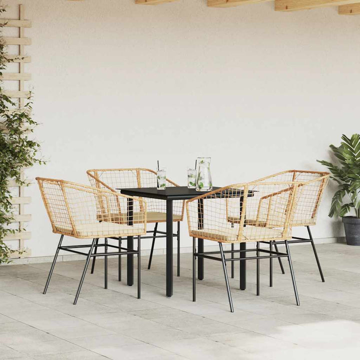5 dele spisebordssæt til haven m. hynder polyrattan glas brun