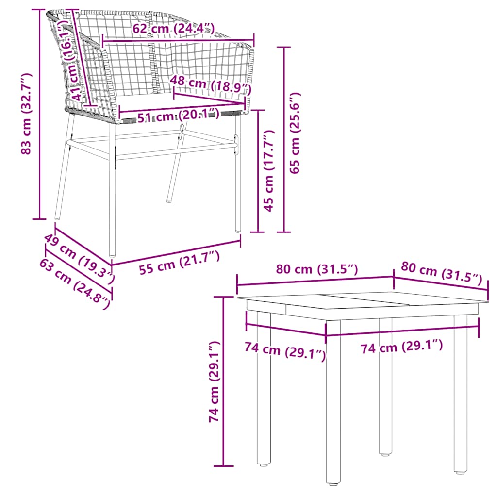 5 dele spisebordssæt til haven m. hynder polyrattan glas brun