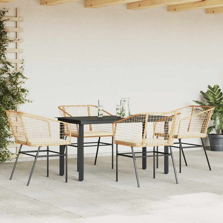 5 dele spisebordssæt til haven m. hynder polyrattan glas brun