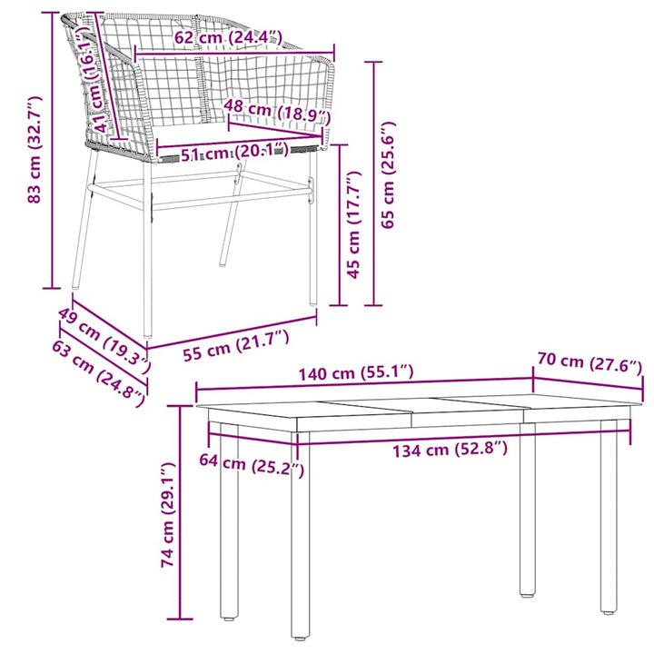 5 dele spisebordssæt til haven m. hynder polyrattan glas brun