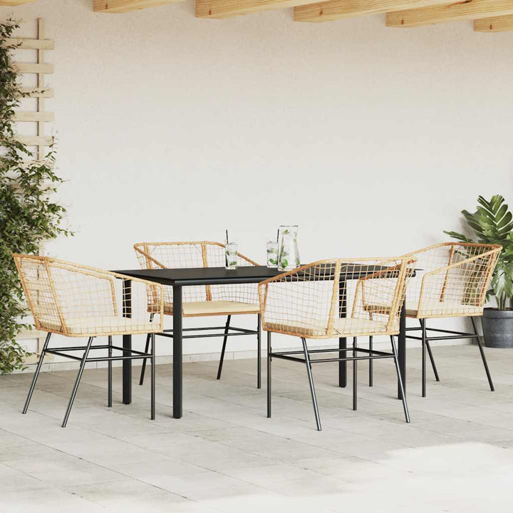 5 dele spisebordssæt til haven m. hynder polyrattan glas brun