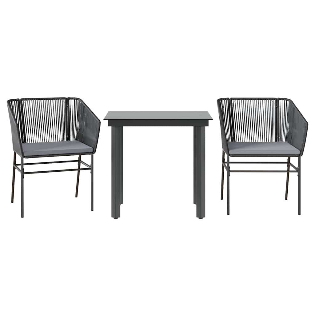 3 dele spisebordssæt til haven m. hynder polyrattan glas sort