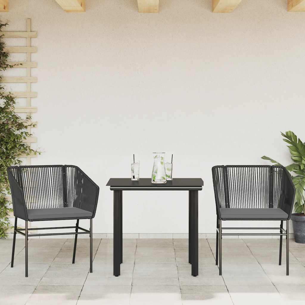 3 dele spisebordssæt til haven m. hynder polyrattan glas sort