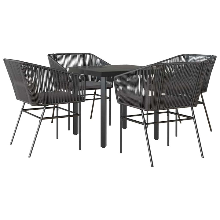 5 dele spisebordssæt til haven m. hynder polyrattan glas sort