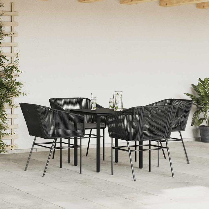 5 dele spisebordssæt til haven m. hynder polyrattan glas sort