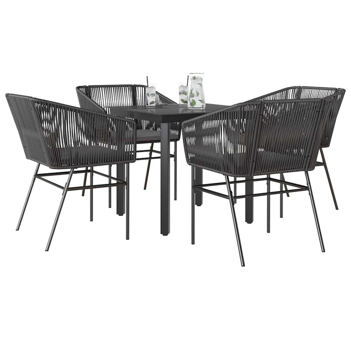 5 dele spisebordssæt til haven m. hynder polyrattan glas sort